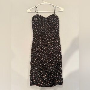 Elegant Spaghetti strap Floral Dress in Black and Pink